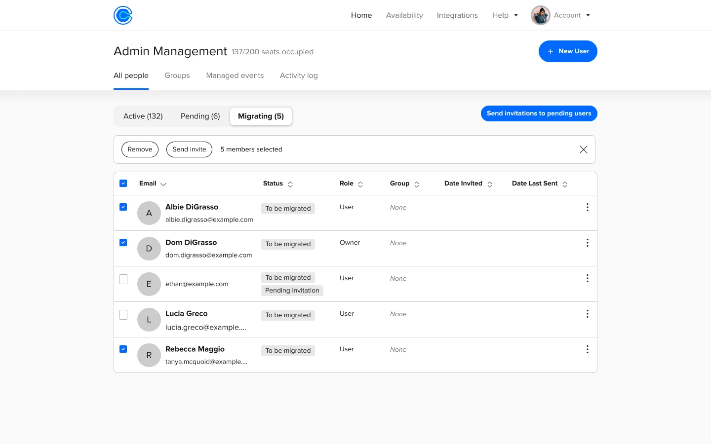 Admin dashboard where an admin can review and process member migrations